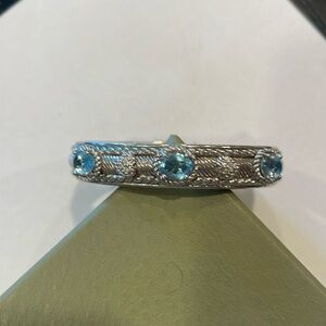 Judith Ripka Sterling Silver Blue Topaz CZ/diamonique Hearts Cuff Bracelet